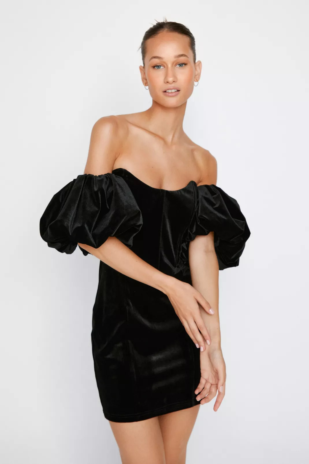 Velvet Bardot Corset Detail Dress | Nasty Gal (US)
