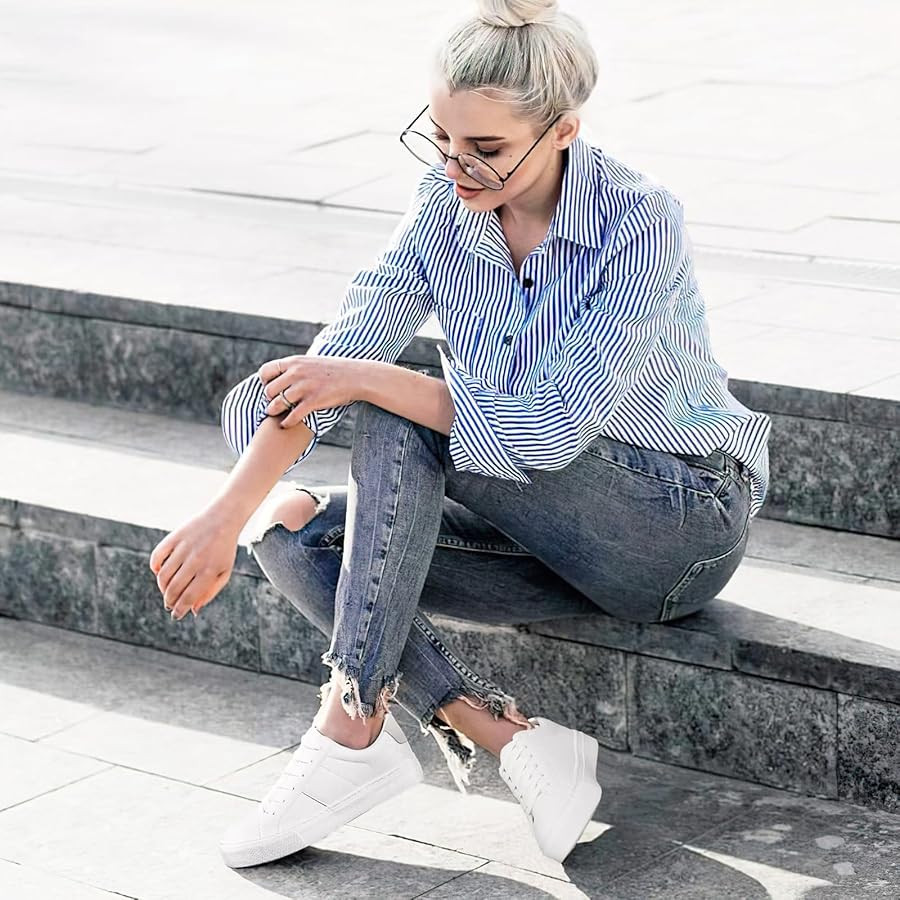 Adokoo Women's Fashion Sneakers PU Leather Casual Shoes White Tennis Low Top Shoes Womens Lace Up... | Amazon (US)