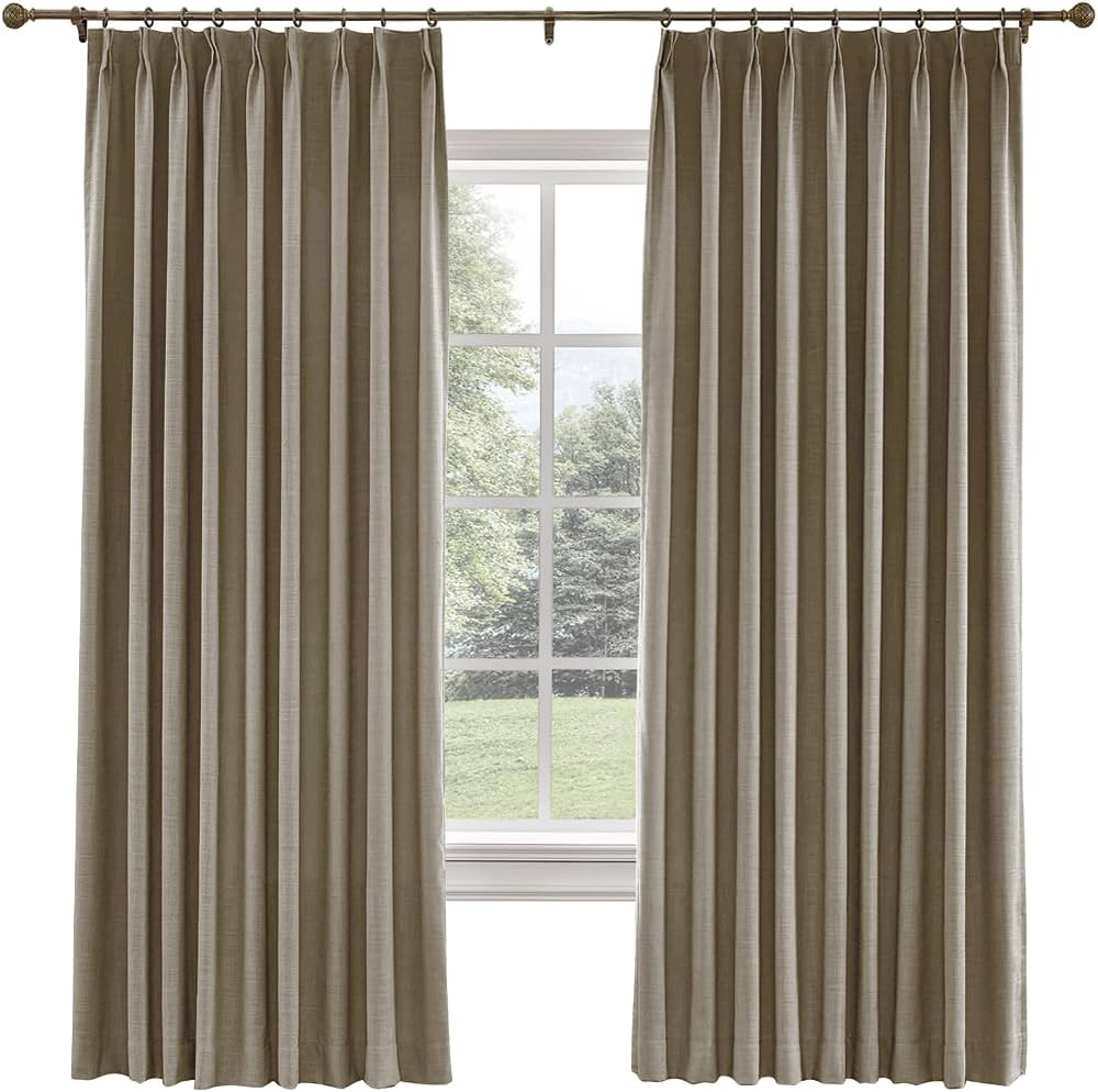 TWOPAGES 36 W x 102 L inch Pinch Pleated Curtain Room Darkening Linen Drapery for Bedroom Living ... | Amazon (US)