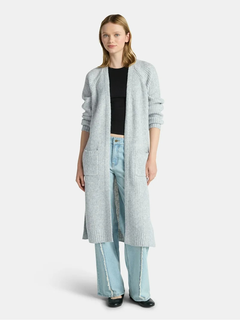 No Boundaries Ribbed Open Front Duster, Women’s | Walmart (US)