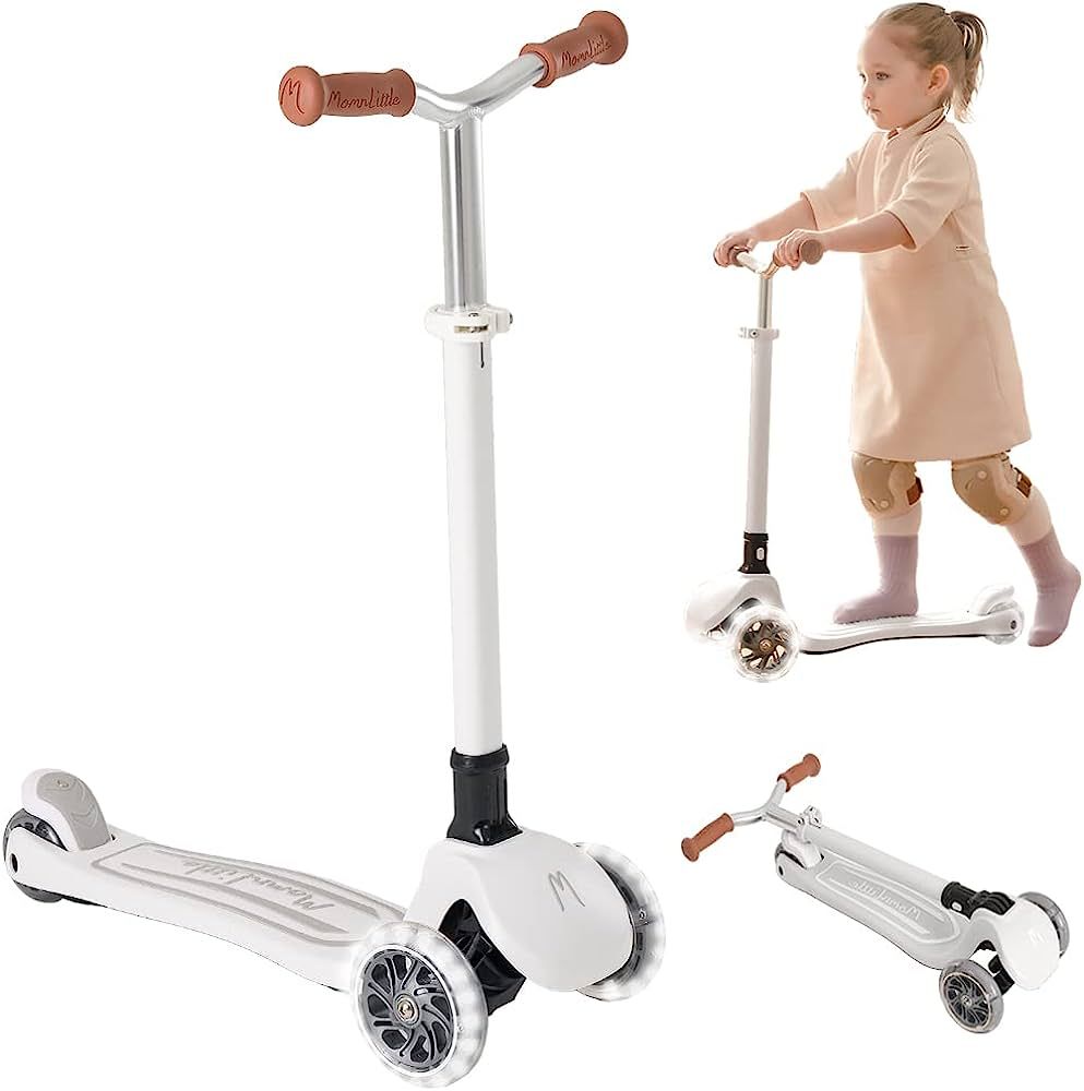 MomnLittle Foldable Kids 3 Wheels Scooter(Pink/Beige/White/Navy) with LED Light-Flashing Wheels A... | Amazon (US)