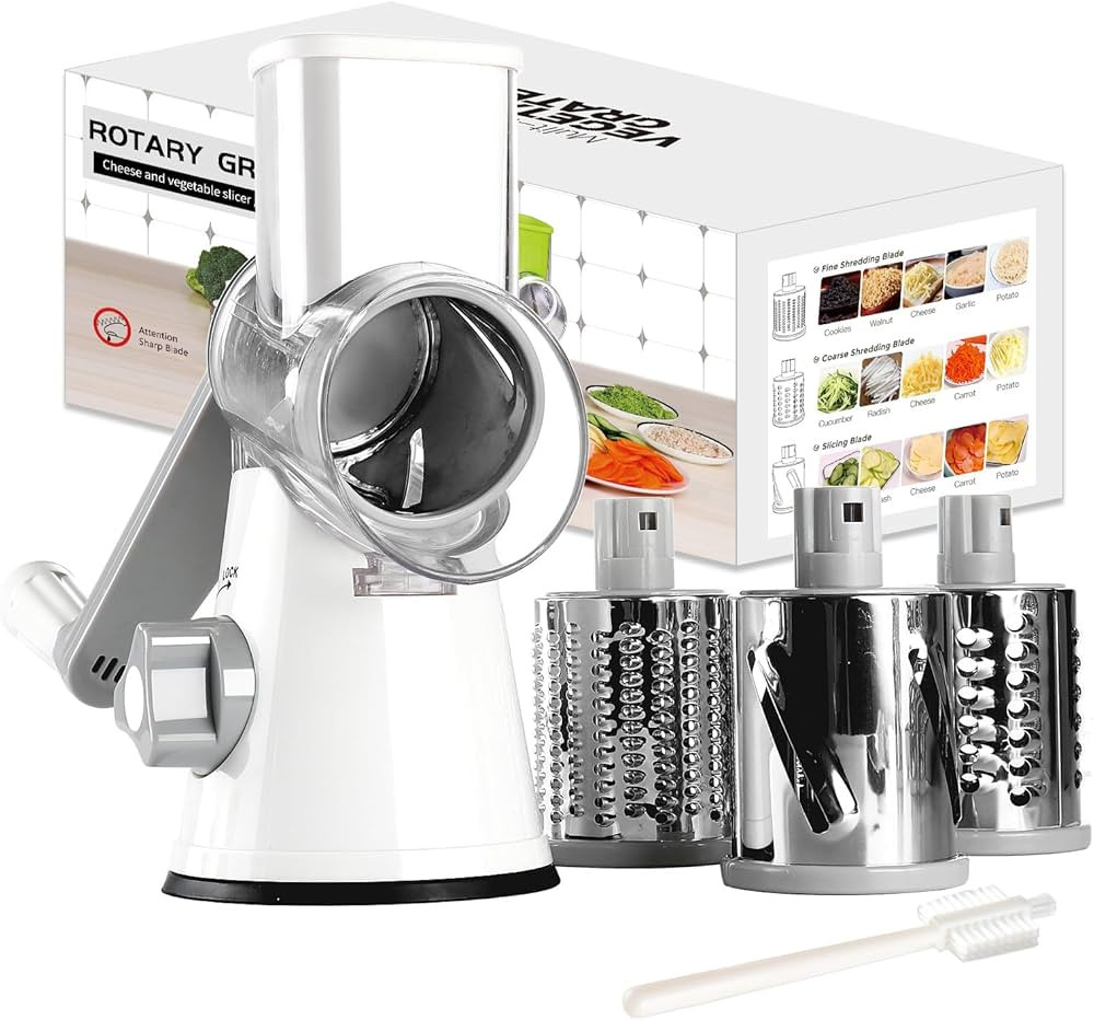 Amazon.com: Rotary Cheese Grater Cheese Shredder - Round Mandoline Slicer Vegetable Slicer Walnut... | Amazon (US)