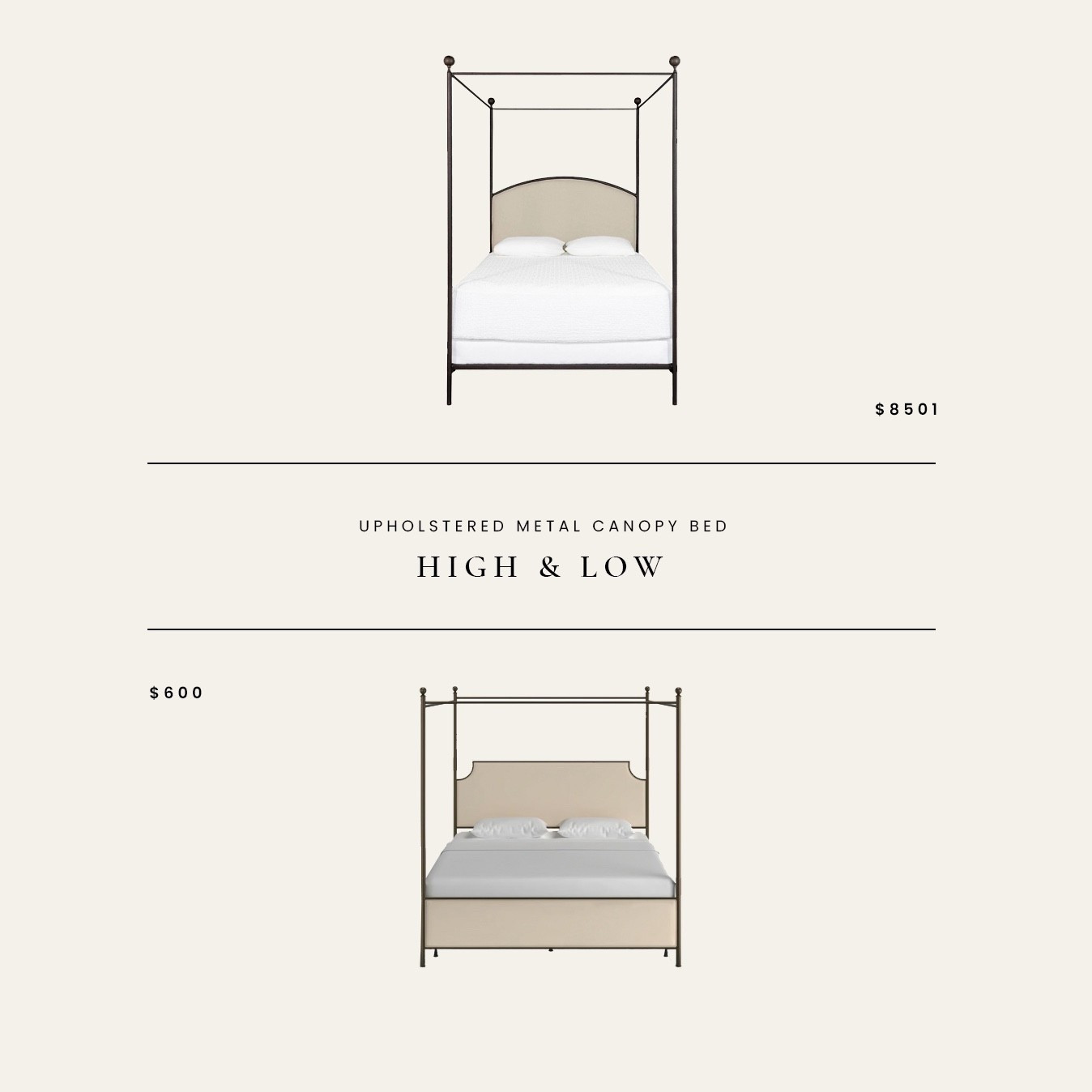 High / Low : Upholstered Metal Canopy Bed 

#LTKHome