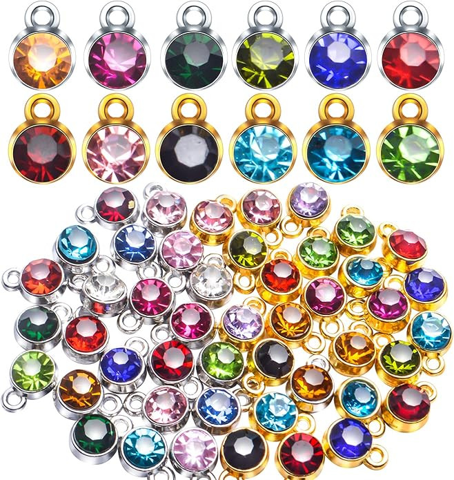 Aylifu Crystal Pendant Charms,48pcs Golden Silver Crystal Birthstone Charms Rhinestone Pendants C... | Amazon (US)