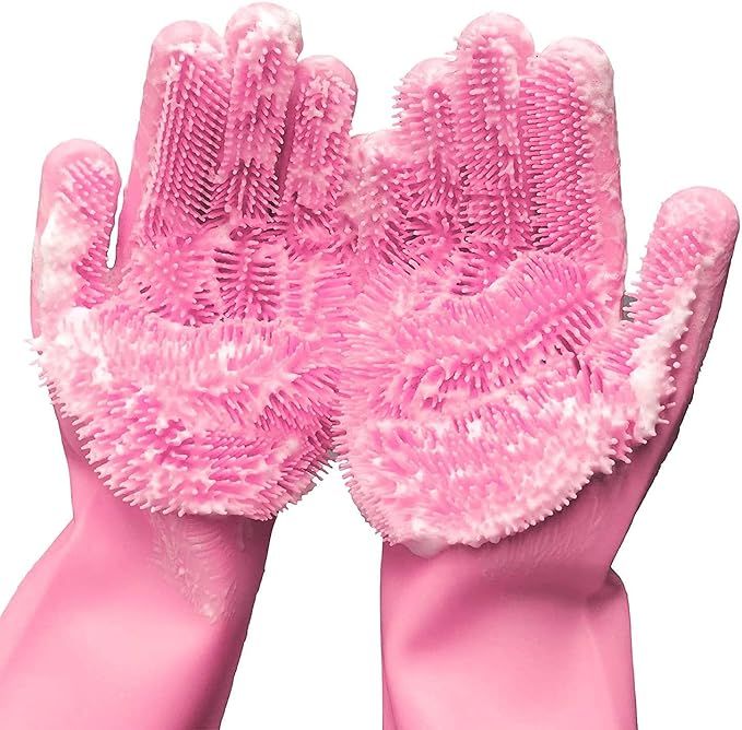 Silicone Dishwashing Gloves, Rubber Scrubbing Gloves, Sponge Cleaning Brush for Dishes Housework,... | Amazon (US)