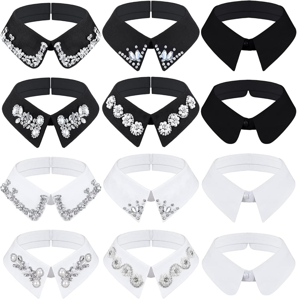 Giegxin 12 Pcs Rhinestone Collar for Women Detachable Dickey Collar Fake Collar Pearl Half Shirt ... | Amazon (US)