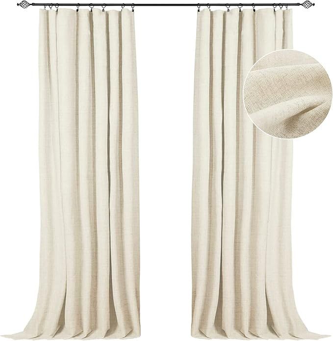 100% Blackout Shield Linen Blackout Curtains 72 Inch Long 2 Panels Set, Clip Rings/Rod Pocket Bla... | Amazon (US)