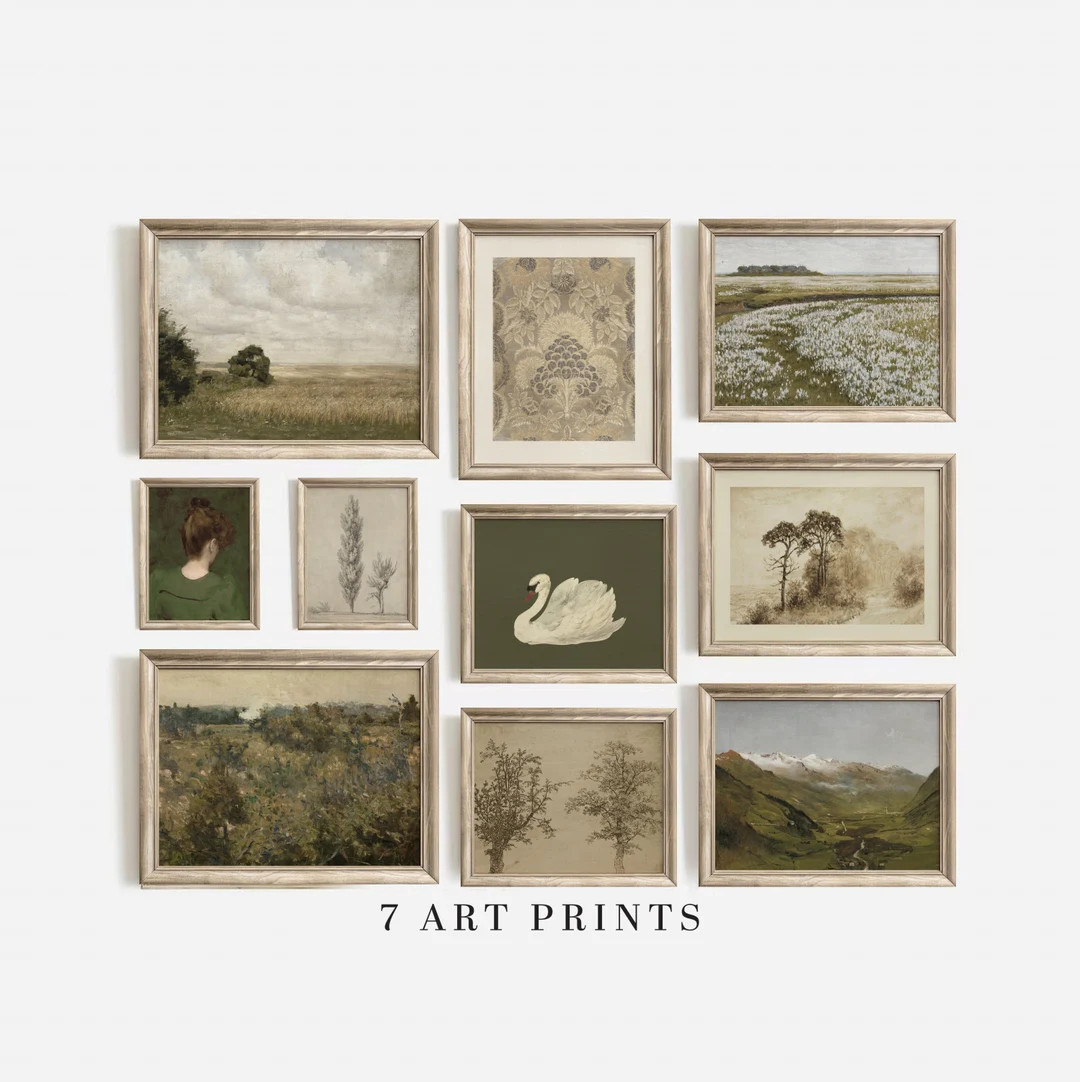 Spring Gallery Wall Set, Vintage Green Neutral Tone Prints, Printable Wall Art, SET OF TEN - Etsy | Etsy (US)