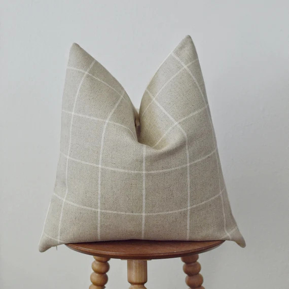 Neutral Windowpane Woven Pillow Cover | Etsy | Etsy (US)