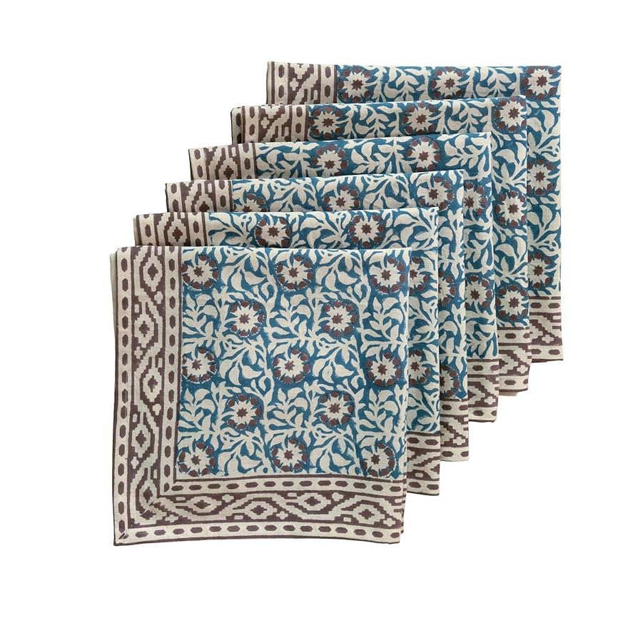Handblock Print Patterned Cotton Cloth Napkins Set of 6, Washable, Reusable Napkins for Cocktail ... | Amazon (US)
