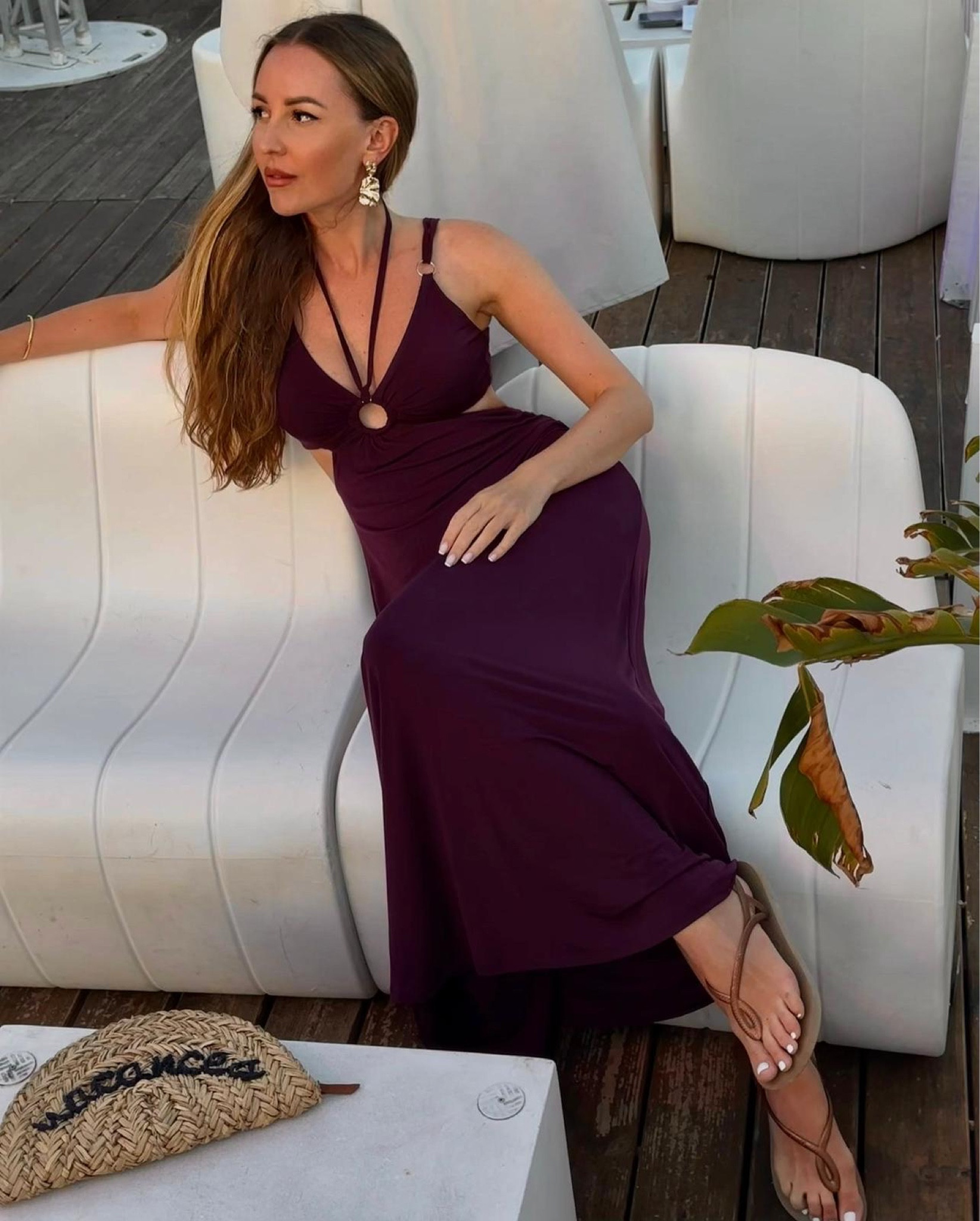 Purple cut out maxi dress, holiday outfit, brown havaianas flip flop, sandals, straw clutch bag

#LTKeurope #LTKstyletip #LTKSeasonal