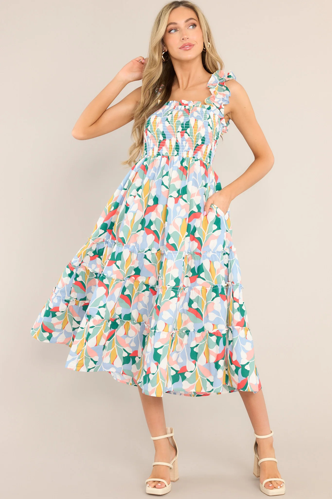 Such A Dreamer Sky Blue Multi Print Midi Dress | Red Dress