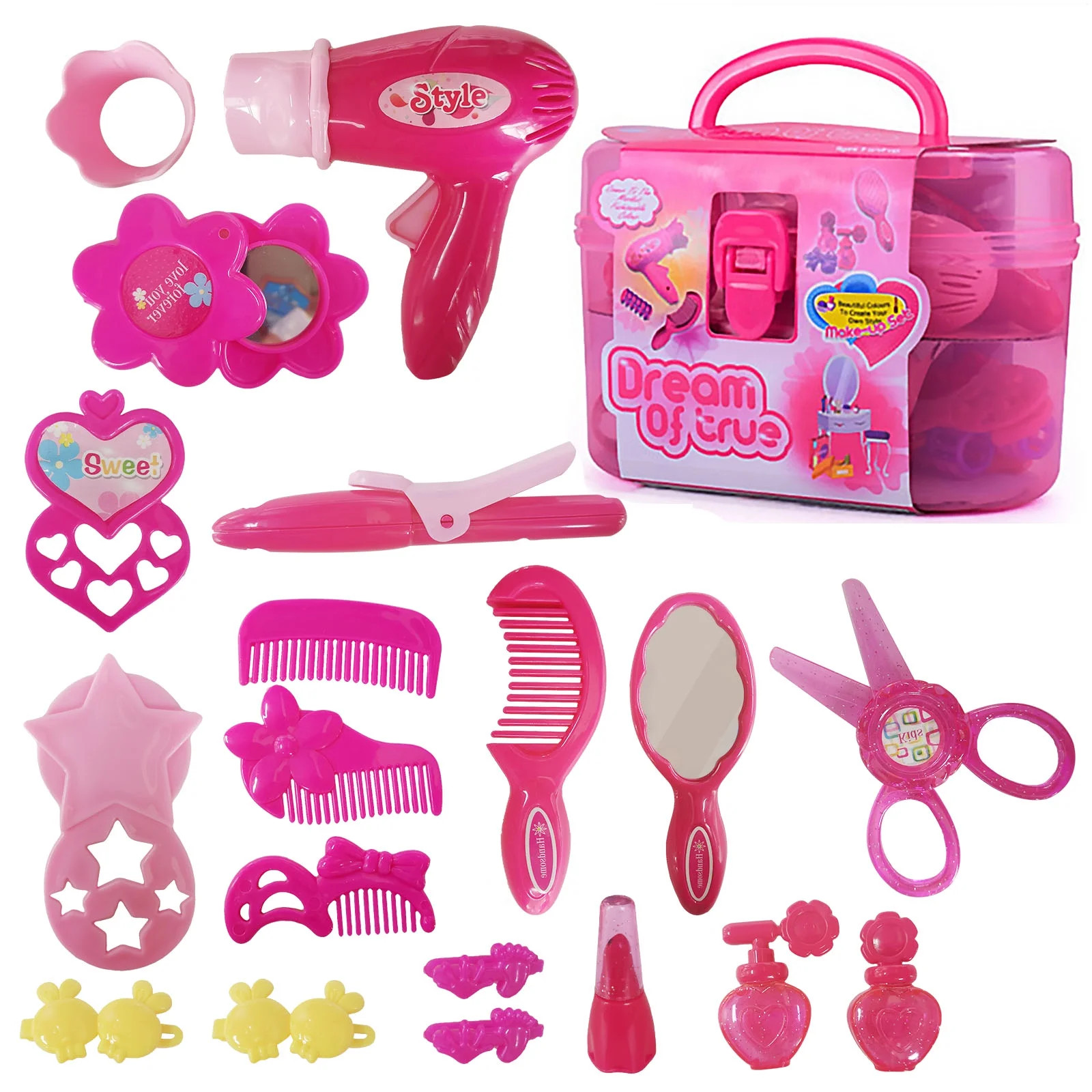 Beauty Hair Salon Toy Kit for Little Girls, 17 Piece Pretend Play Set, Kids Toddler Makeup Kit In... | Walmart (US)