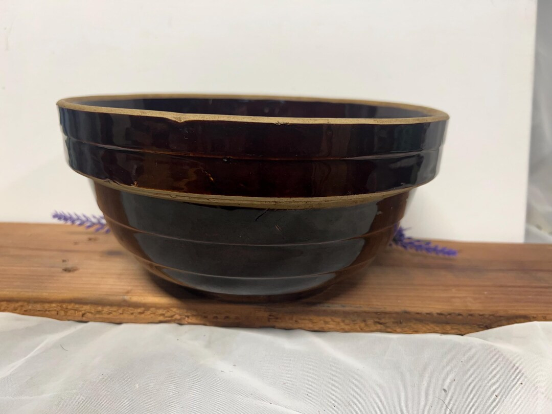 Vintage Brown Glaze Ribbed Stoneware Bowl Crock Bottom Marked 9” USA - Etsy | Etsy (US)