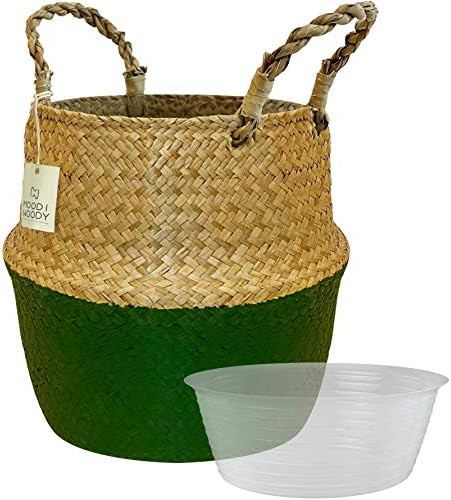MoodiWoody Seagrass Plant Basket – Hand Woven Large Seagrass Baskets with Plastic Liner, Eco-Friendl | Amazon (US)