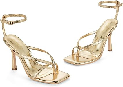 Elisabet Tang Womens Square Toe Heeled Sandals,4.3 inch Square Toe Thong Strappy Ankle Strap Stil... | Amazon (US)