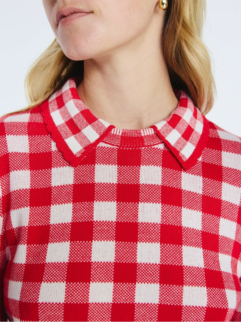 Free Assembly Women's Collared Sweater with Long Puff Sleeves, Midweight, Sizes XS-XXL | Walmart (US)