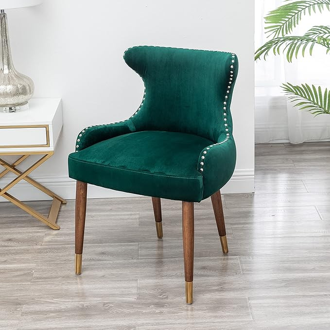 Roundhill Furniture Lindale Velvet Upholstered Nailhead Trim Accent Chair, Green | Amazon (US)