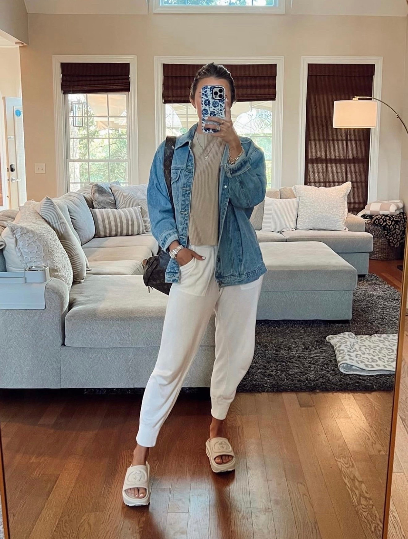 comfy amazon outfit on sale for prime day!!! matching set + denim jacket is the perfect combo!