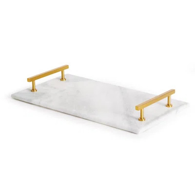 White marble serving tray with brass handles