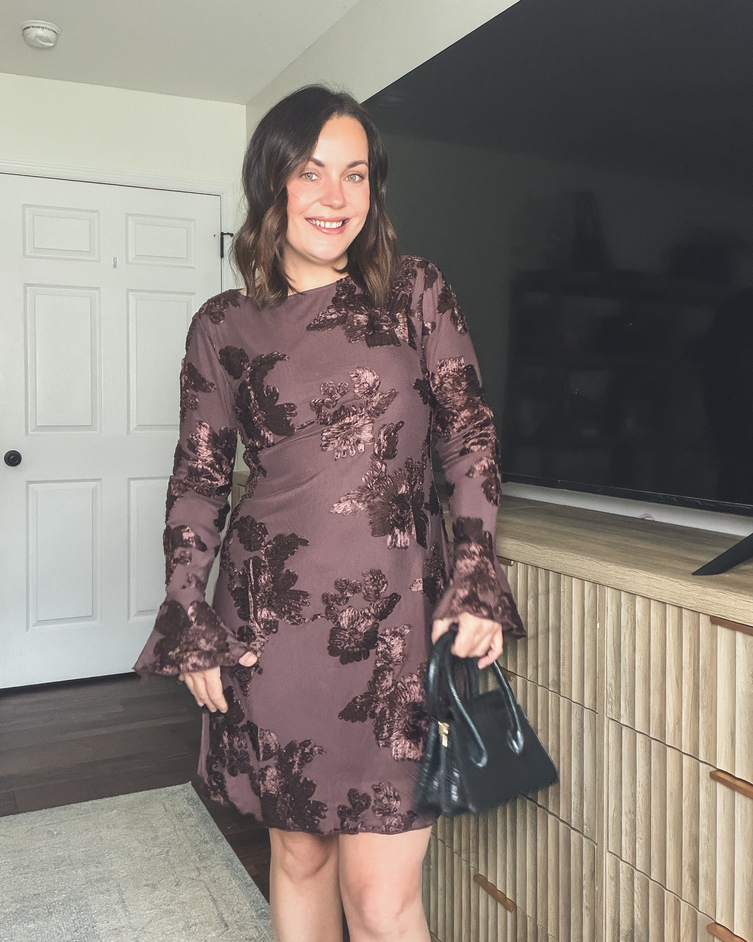 The prettiest fall dress moment 🤎🍂 I’m obsessed with the rich chocolate floral print and all the gorgeous texture! Such an easy piece to dress up for date night, dinner, fall weddings, or any special occasion. Feminine, flattering & perfect for the season. #LTKStyleTip #LTKFinds #FallOutfit #FallDress #DateNightStyle #AmazonFashion

#LTKgrwm #LTKootd #LTKSeasonal