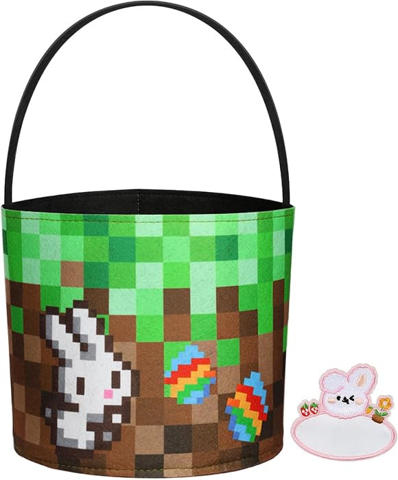 Cute Themed Easter Basket - Large Empty Felt Basket with Handle, Personalized Name Tag Patch, Per... | Amazon (US)