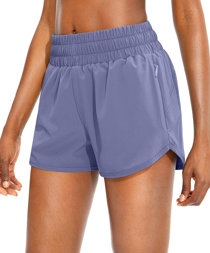 SANTINY Women's Running Shorts with Zip Pockets High Waisted Athletic Workout Gym Shorts for Wome... | Amazon (US)