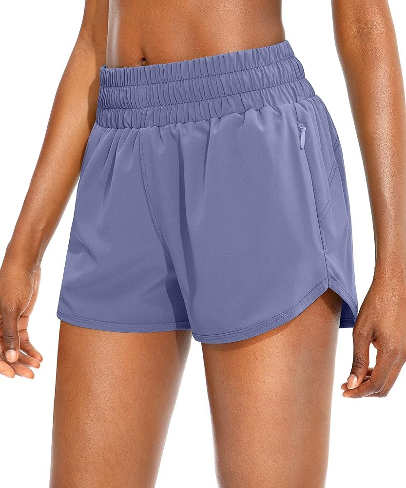 SANTINY Women's Running Shorts with Zip Pockets High Waisted Athletic Workout Gym Shorts for Wome... | Amazon (US)