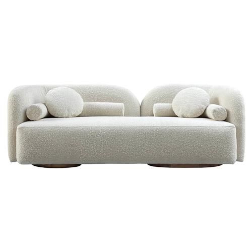 Georgina Modern White Boucle Upholstered Natural Wood Base Sofa - 82.68''W | Kathy Kuo Home