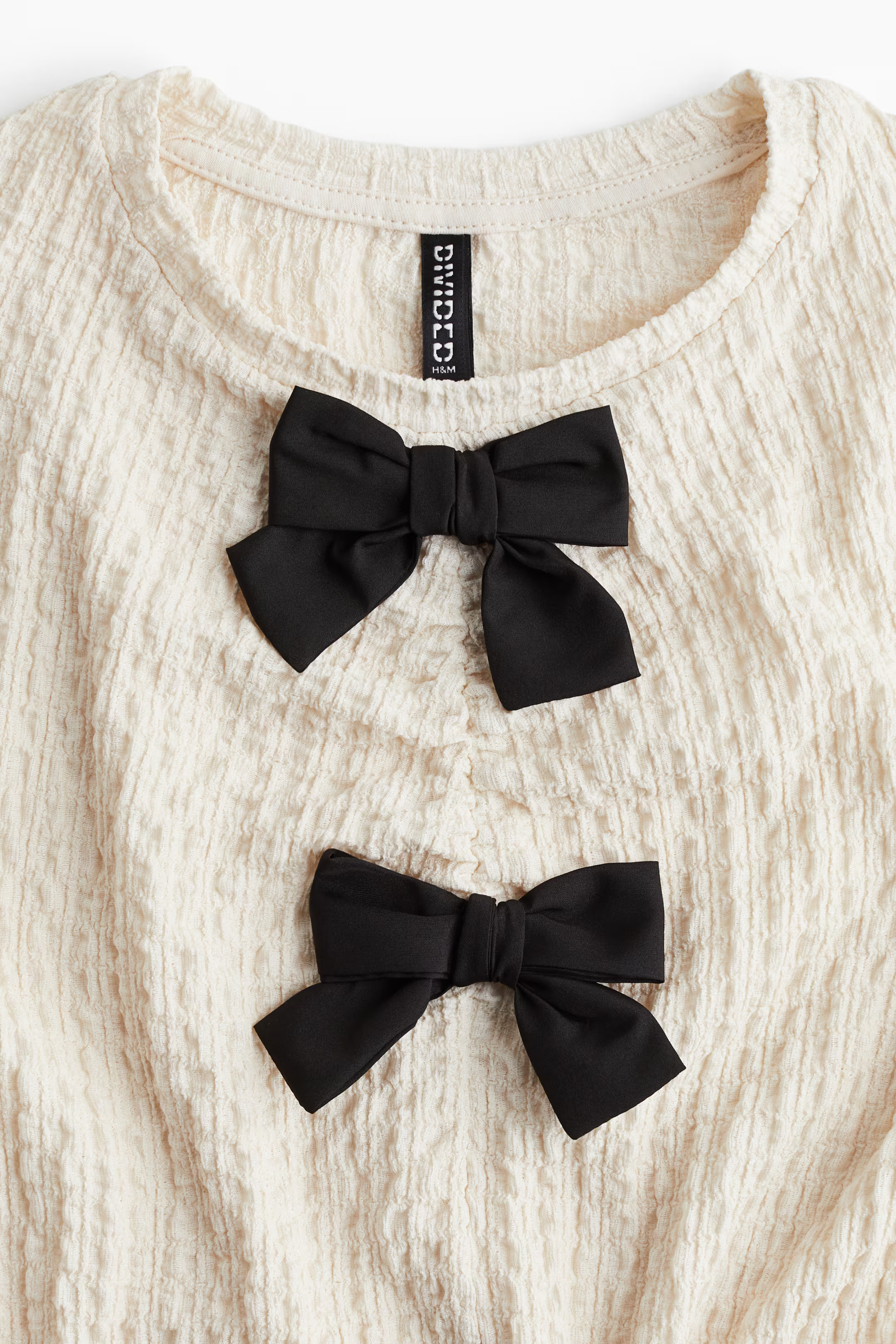 Bow-Detail Waffled Top - Cream - Ladies | H&M US | H&M (US + CA)