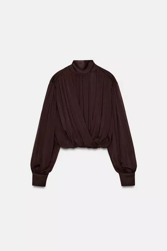 DRAPERAD BLUS MED KNYTNING | Zara US