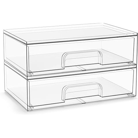 Vtopmart 12.1''W Clear Stackable Storage Drawers,2 Pack Acrylic Plastic Organizers Bins for Makeu... | Amazon (US)