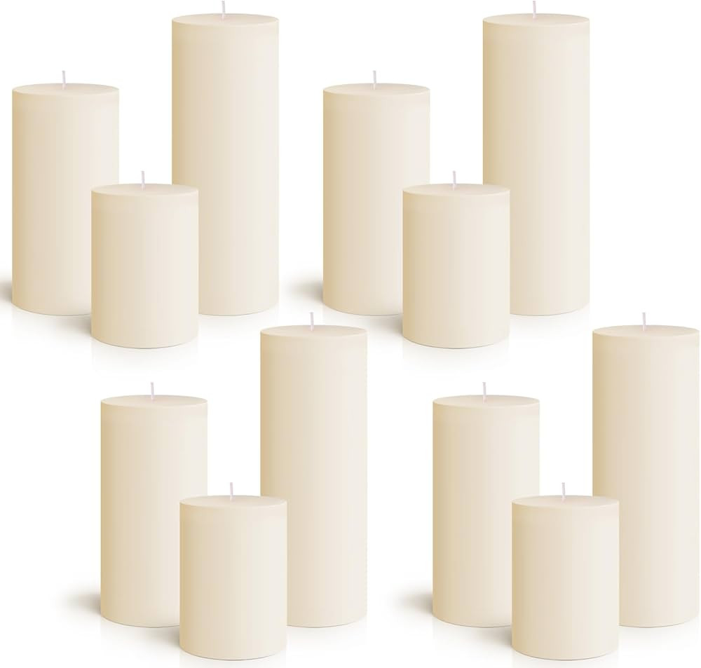 Set of 12 Poured Pillar Candle 3"x 4", 6", 8" Dripless Unscented Candles Long Clean Burning Rusti... | Amazon (US)