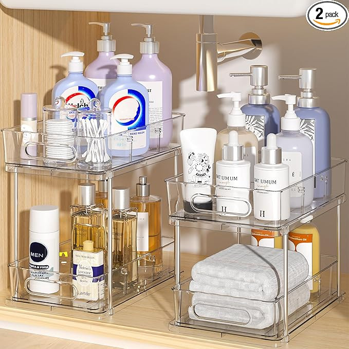 Delamu 2 Tier Snap-Lock Bathroom Under Sink Organizers and Storage, Multi-Purpose Cabinet Drawers... | Amazon (US)