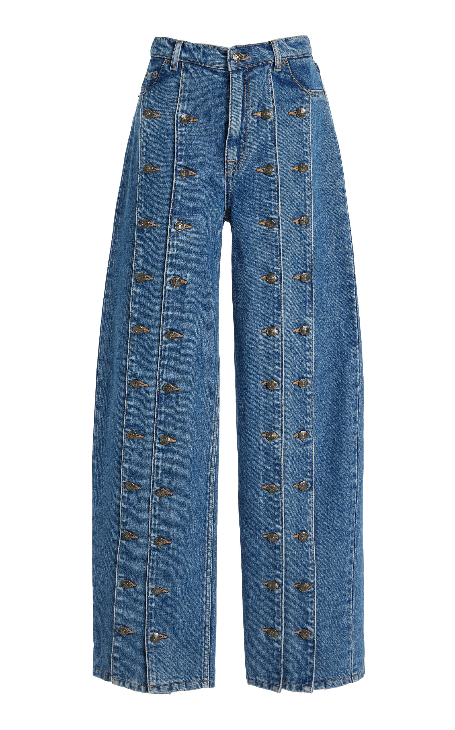 ROTATE - Buttoned Rigid Mid-Rise Wide-Leg Jeans - Blue - 29 - Moda Operandi | Moda Operandi (Global)