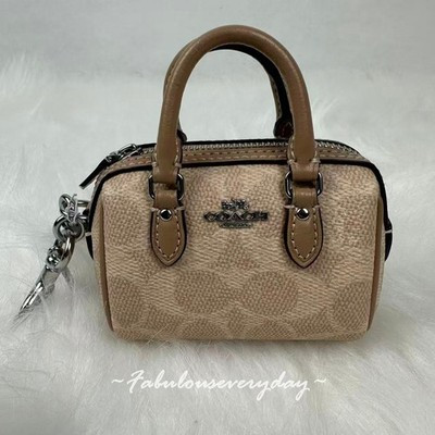 Coach Mini Rowan Bag Charm In Signature Canvas Silver/Sand/Taupe CX068 NWT | eBay US