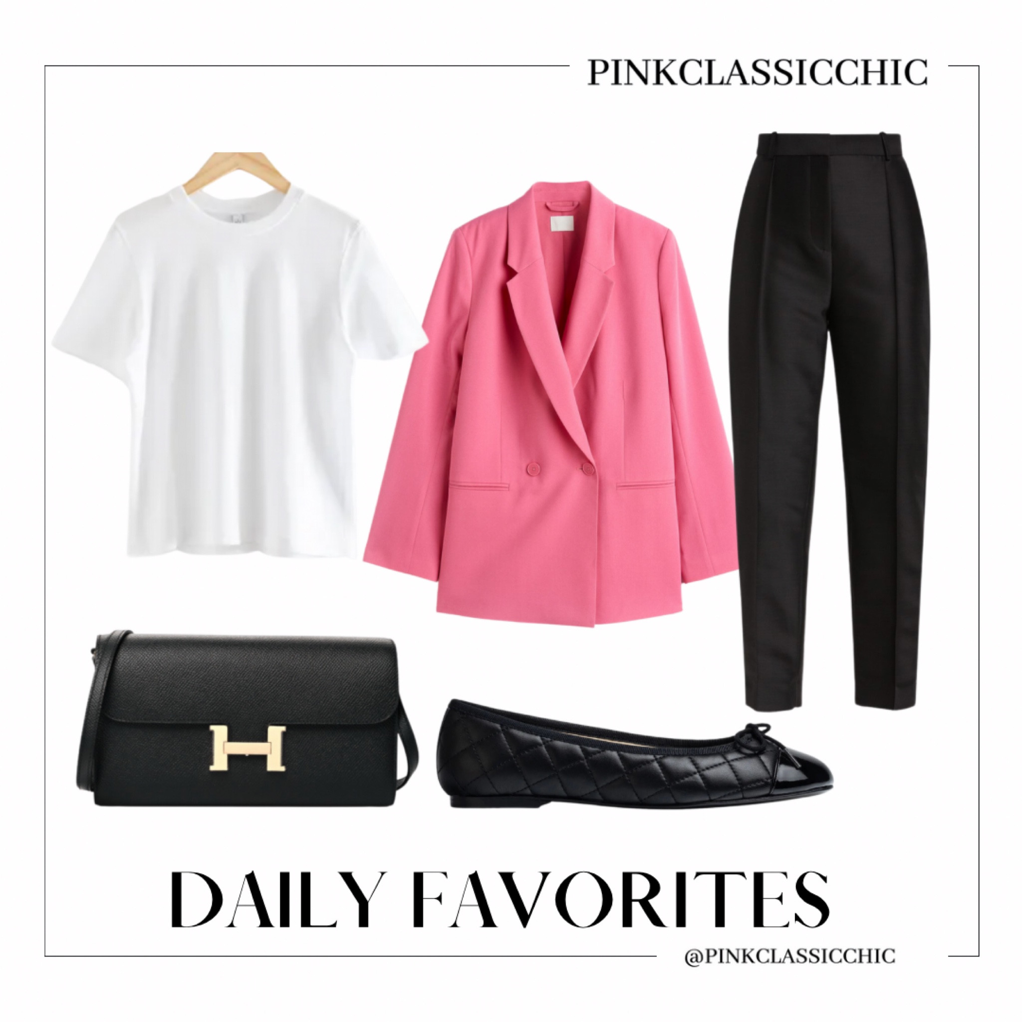 Classy looks, classy looks, dressy pants, work pants, pants, white tee, pink blazer, Valentine’s Day outfit, valentines look, Chanel flags, flats, Constance wallet, blazer, work looks, work outfits, work styles 

#LTKworkwear #LTKunder50 #LTKunder100