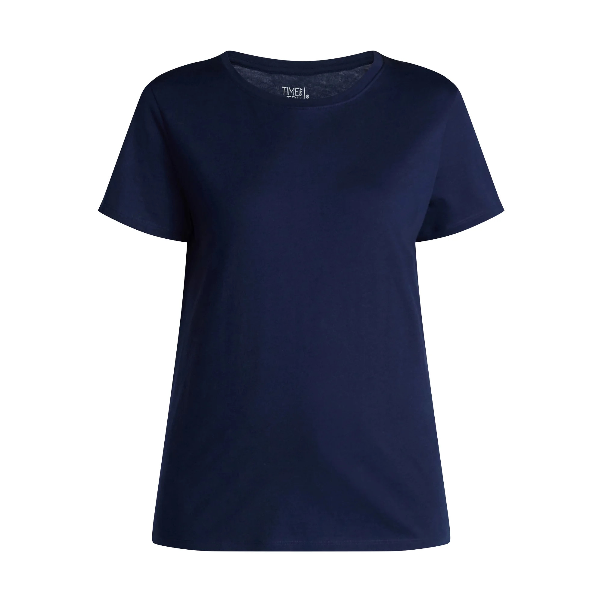 Time and Tru Women's Cotton Crewneck Tee with Short Sleeves, Sizes XS-XXXL | Walmart (US)