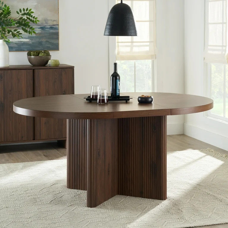 Better Homes & Gardens Lillian Fluted Round Expandable Dining Table, Walnut Finish | Walmart (US)