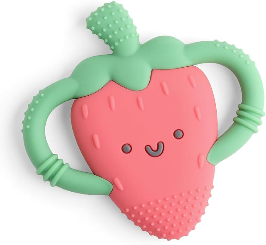 Itzy Ritzy Strawberry-Shaped Baby Teether with Handles; Silicone Teether for Babies with Easy-Gra... | Amazon (US)