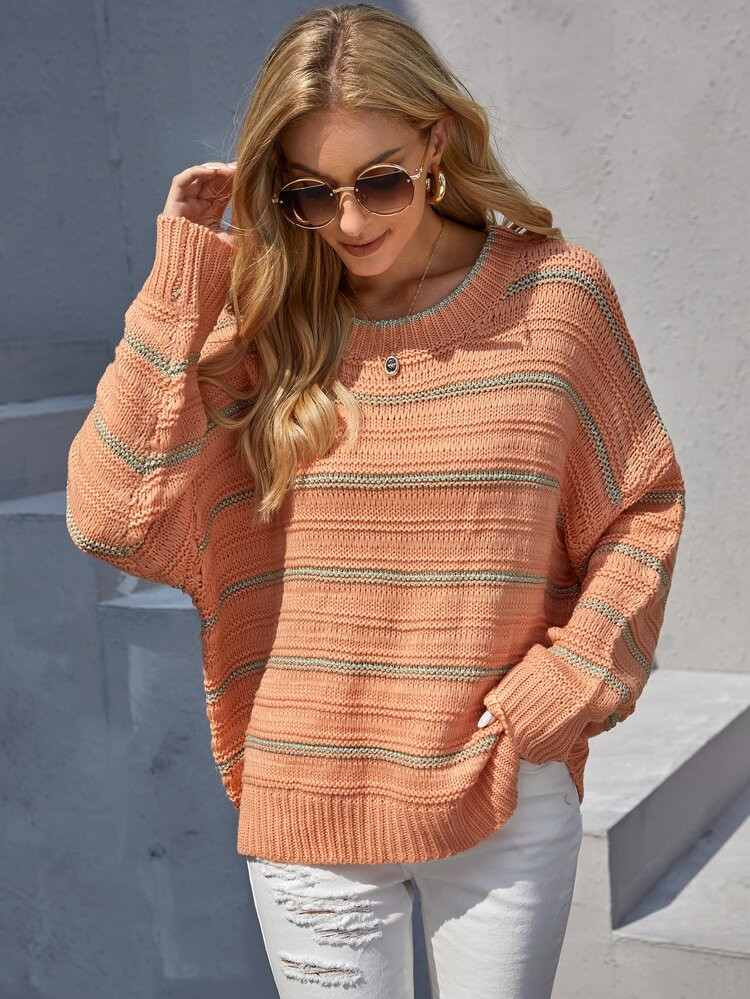 Drop Shoulder Pullover mit Streifen | SHEIN
