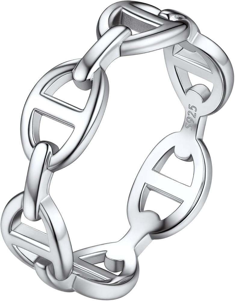 Silvora 925 Sterling Silver Mariner Chain Link Rings, Chain Rings for Women Men Vintage Eternity ... | Amazon (US)