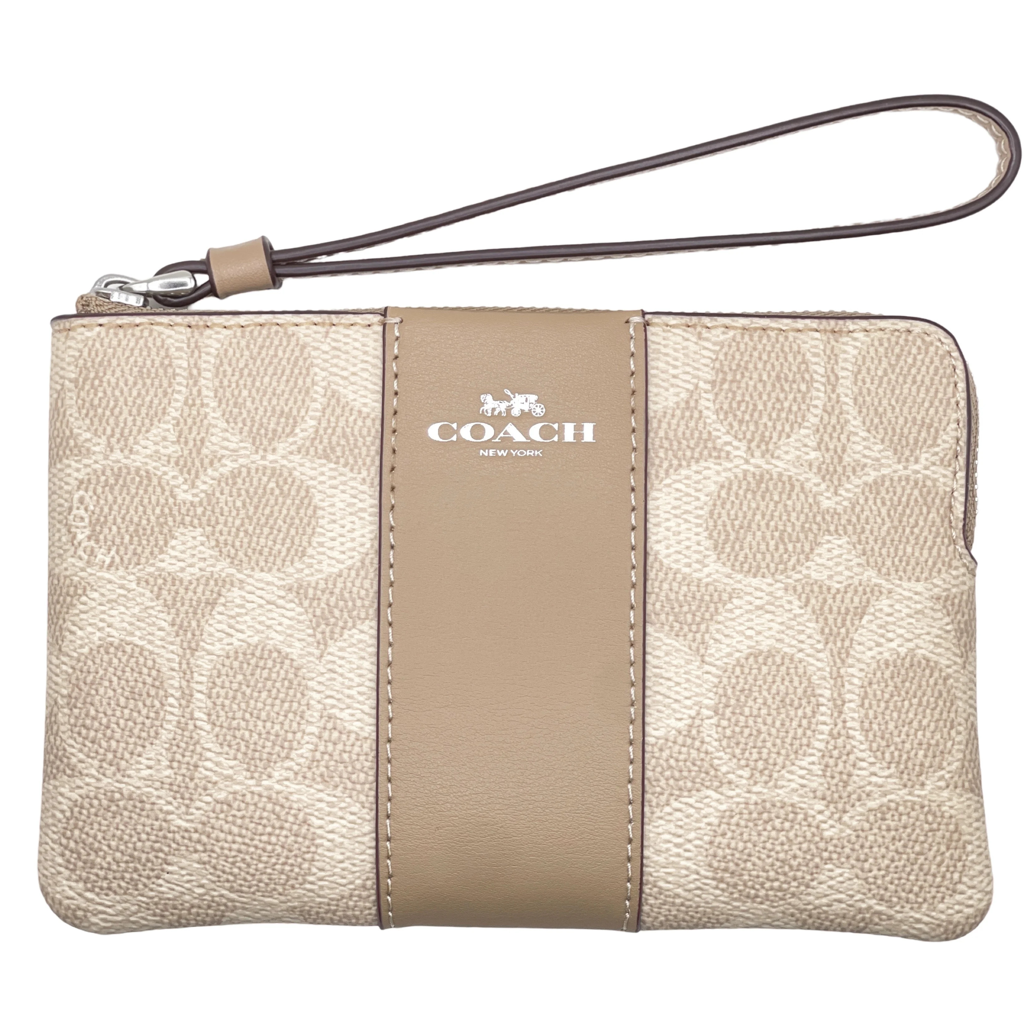 Coach Women's Small Corner Zip Wristlet in Signature Canvas (Sand / Taupe) | Walmart (US)