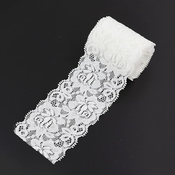 2.4 Inch White Lace Ribbon,Sewing Lace Trim, Elastic Stretchy Lace Fabric - 5 Yard,Perfect for Cr... | Amazon (US)