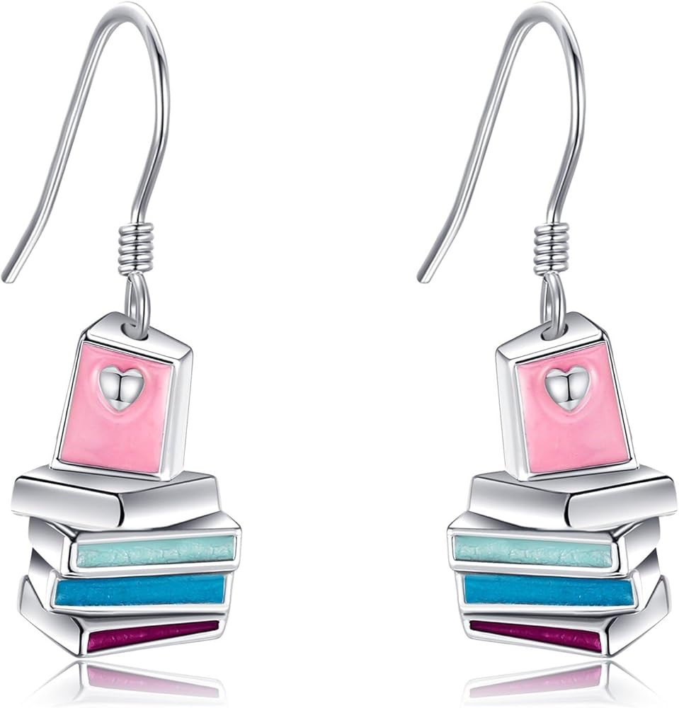 YFN Book Lovers Gifts Earrings Sterling Silver Book Dangle Drop Earrings Women Book Jewelry for R... | Amazon (US)