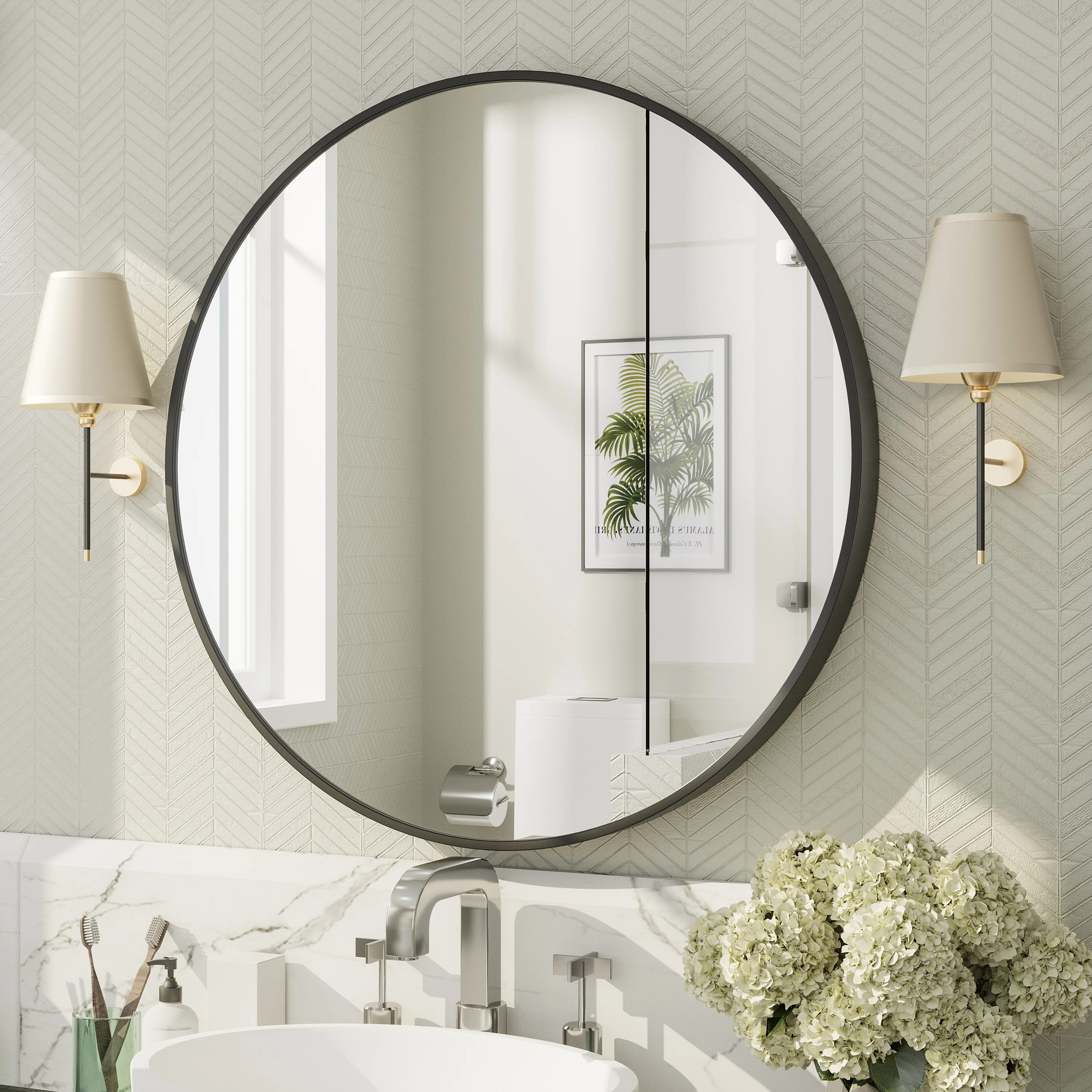 Molly Easy French Cleat Mounting Metal Alloy Wall Round Vanity And Dresser Bathroom Mirror | Wayfair North America