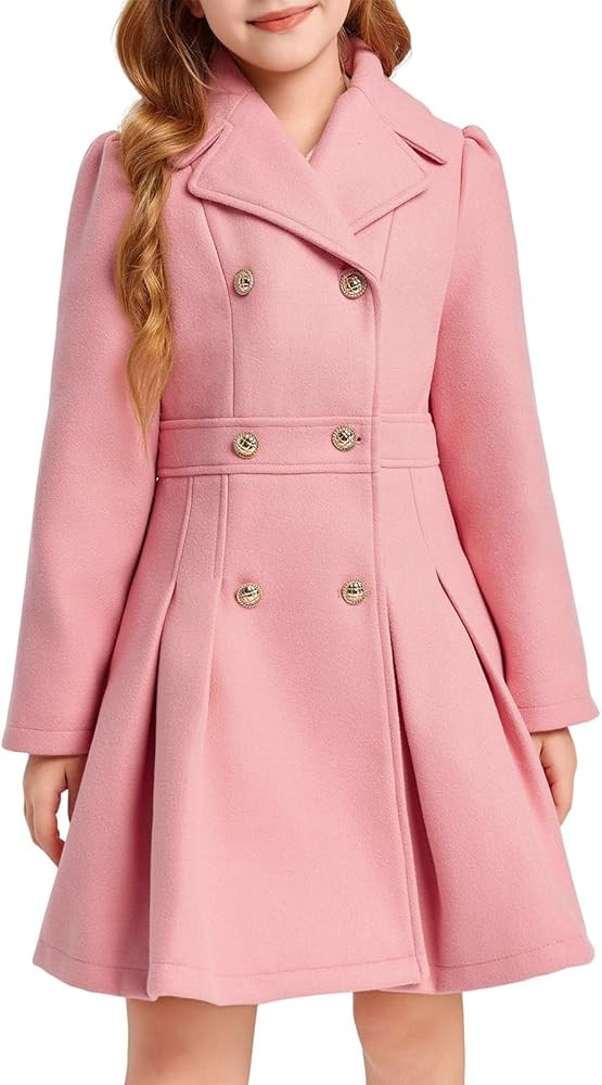 Haloumoning Girls Winter Dress Coat Button Peacoat Notch Lapel Double Breasted Outerwear with Poc... | Amazon (US)