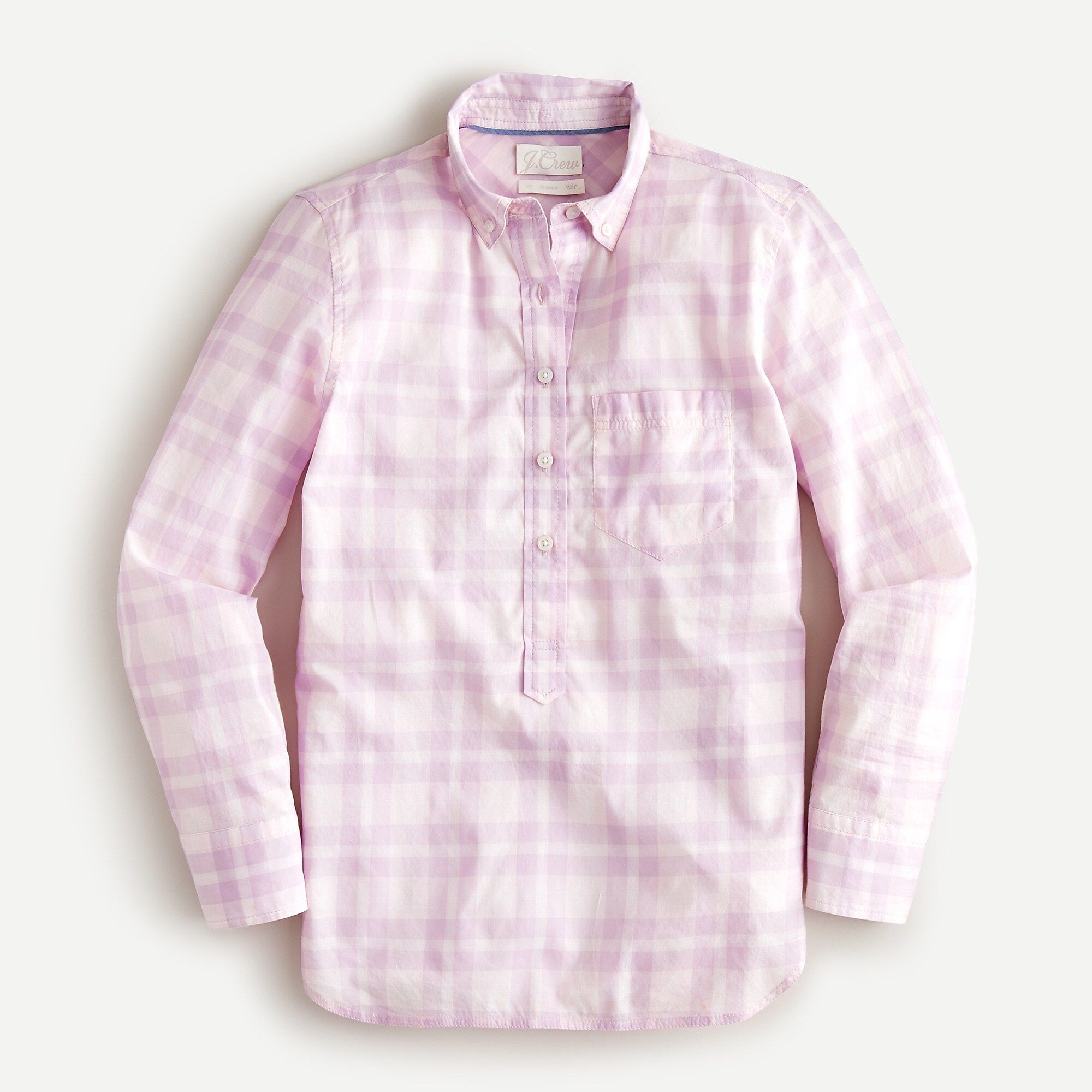 Classic-fit cotton voile popover in orchid plaid | J.Crew US