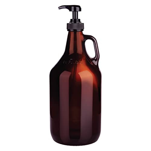 Large Amber Pump Bottle for Salons, Shampoo, Conditioner, Hair Serum, Gel - Half Gallon Glass Jug Pump Dispenser - 64 oz Capacity - Pack of 1- by Kitchentoolz | Amazon (US)