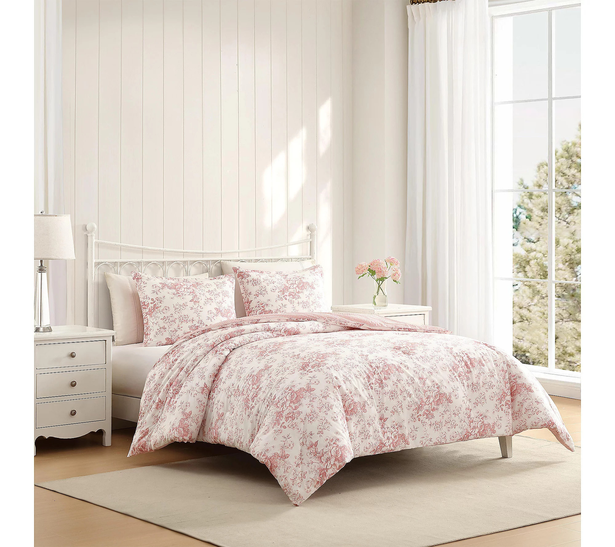 Laura Ashley Toile Delight Rose Cotton Twin Com forter Set | QVC